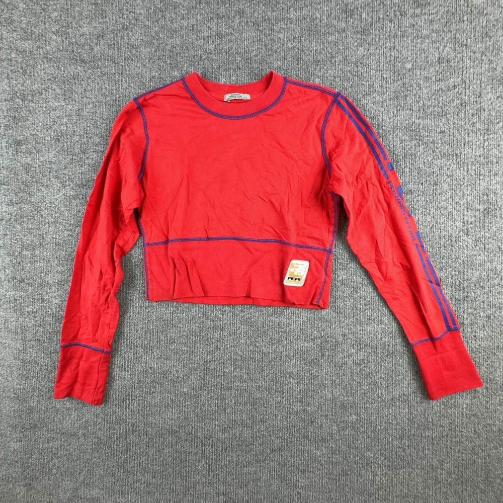 Pepe Shirt Womens Small Red Striped Pro/Am Team Long‎ Sleeve Cropped Graphic Top